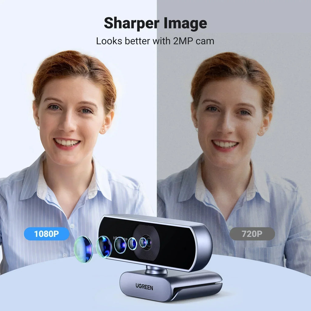 1080P HD Webcam Dual Mics Auto Light Correction Black