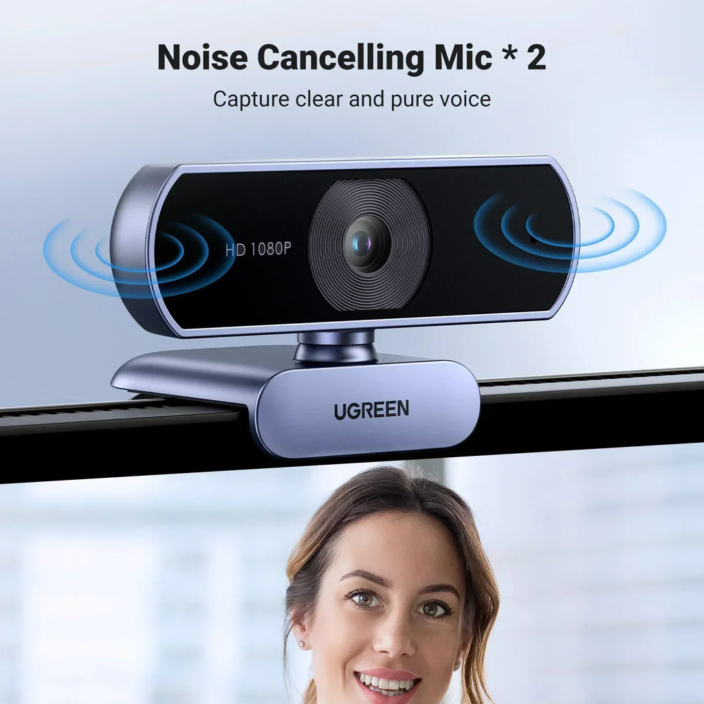 1080P HD Webcam Dual Mics Auto Light Correction Black