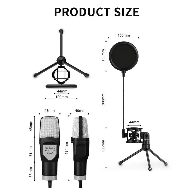 USB RGB Microphone Gaming Mic for Podcast & Streaming